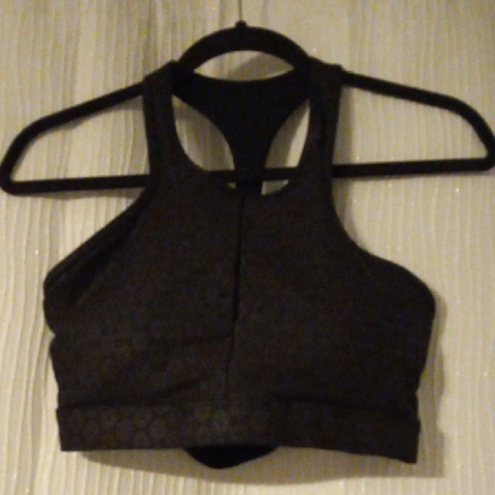 High-Neck Racerback Sports Bra in Charcoal